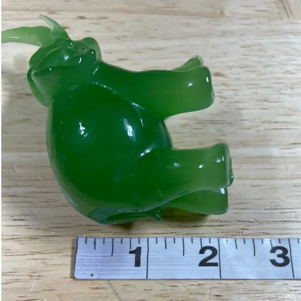 Vintage Set of 8 Green Glass Handmade Elephant Figurines Good Used Condition
